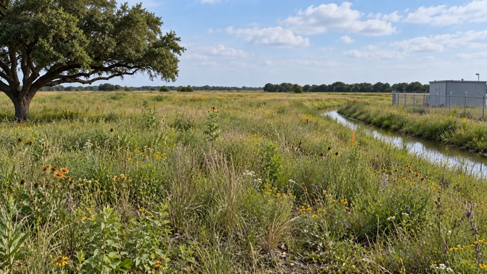 Native grasses and wildflowers beside a waterway